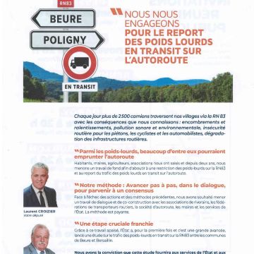 Réunion publique "RN83" en présence de Laurent Croizier, député, et Jean-François Longeot, sénateur, vendredi 29 novembre à 20h